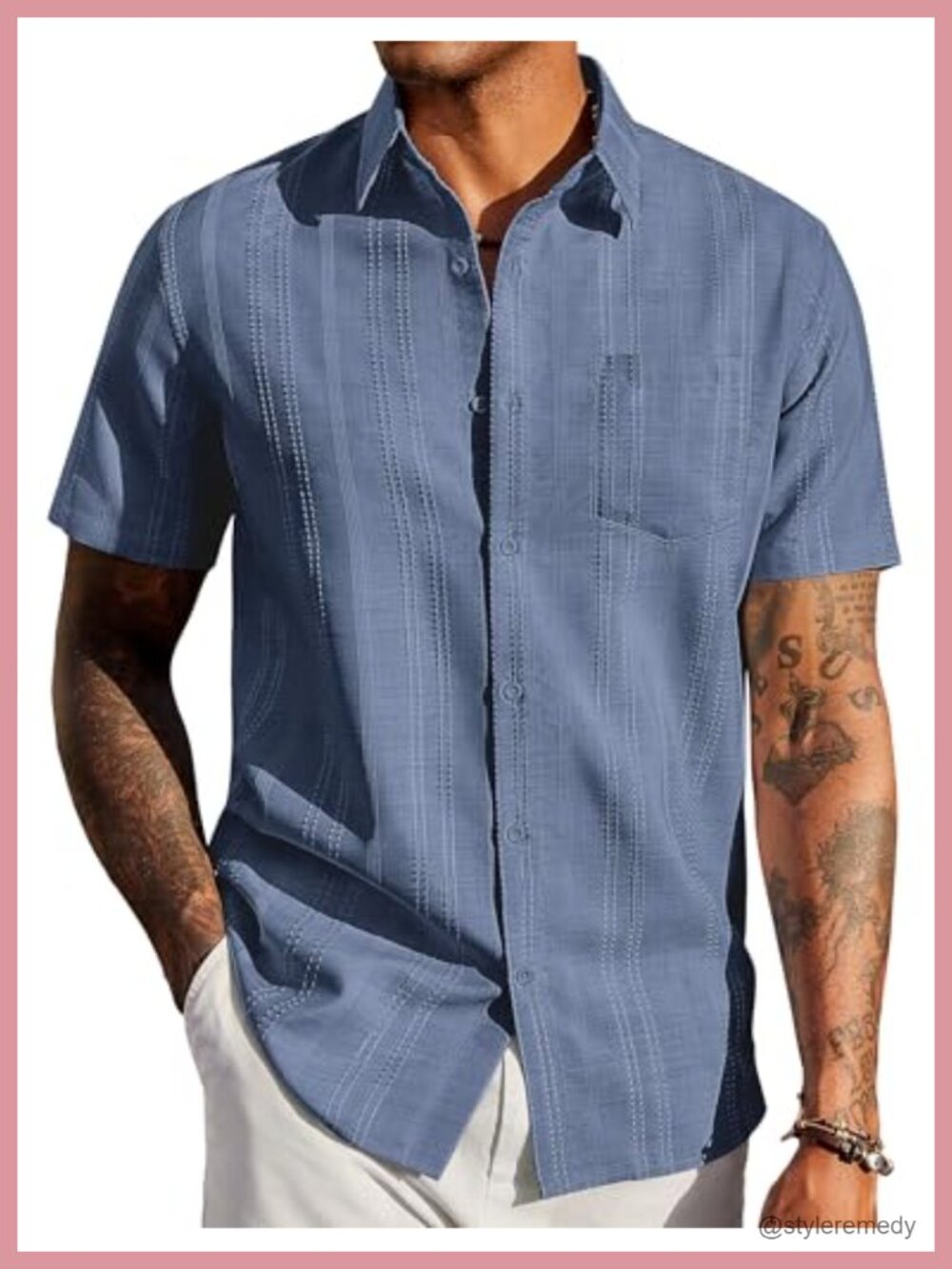Men's Short Sleeve Button Down Shirt Textured Jacquard Casual Summer Beach